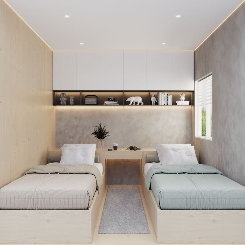 Quarto juvenil com duas camas de solteiro